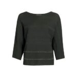 Textured Stripe Briilant Trim Knit Sweater