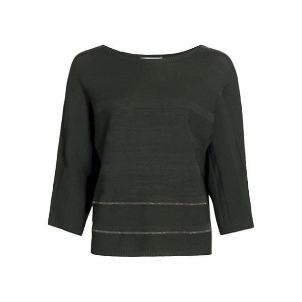 0a0cb93f4eeebf8363b17156ca789185 Textured Stripe Briilant Trim Knit Sweater - Image 1