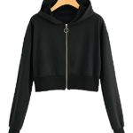 Cropped Hooded Zip Jacket With Ring Pull And Ribbed Cuffs