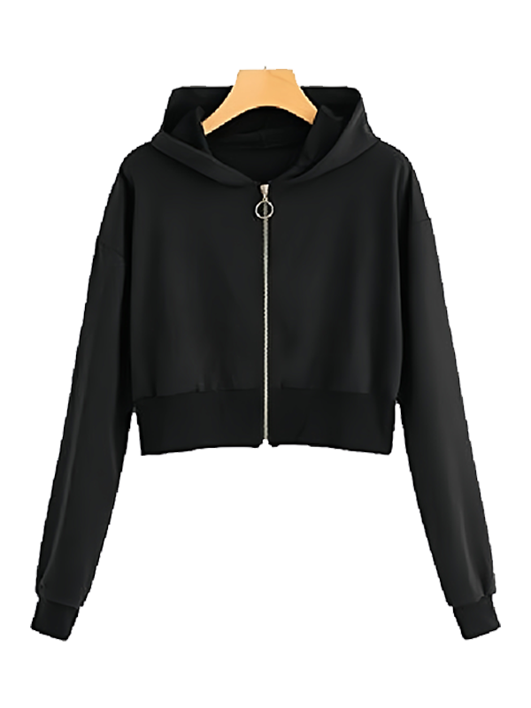 3.png Cropped Hooded Zip Jacket With Ring Pull And Ribbed Cuffs - Image 1