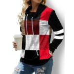 Vintage Plaid Print Drawstring Neck Top - Image 2
