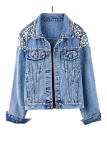 Shoulder Embellished Button Front Jacket With Chest Pockets And Collar