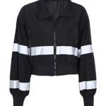 Cropped Zip Front Jacket With Contrast Stripe And Sleeve Pockets