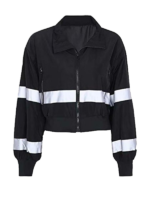 Cropped Zip Front Jacket With Contrast Stripe And Sleeve Pockets