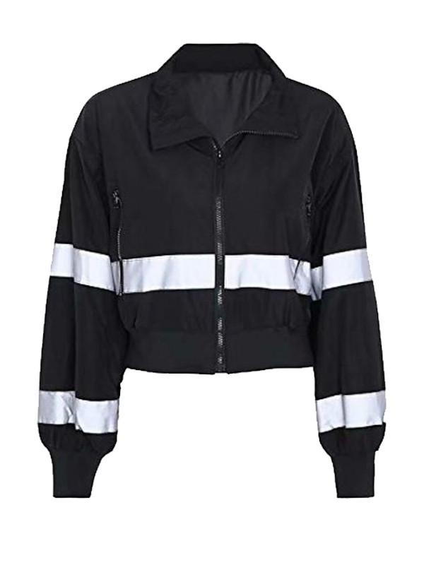 5.png Cropped Zip Front Jacket With Contrast Stripe And Sleeve Pockets - Image 1