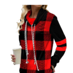 Special Plaid Print Drawstring Neck Top