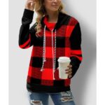 Special Plaid Print Drawstring Neck Top - Image 3