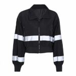 Cropped Zip Front Jacket With Contrast Stripe And Sleeve Pockets - Image 2