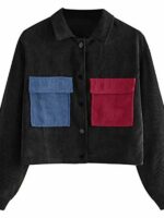 Cropped Button Front Jacket With Dual Flap Pockets And Collar