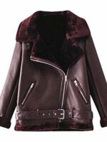 Belted Asymmetric Zip Jacket With Wide Collar And Side Pockets