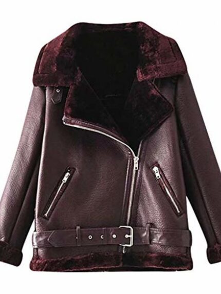 Belted Asymmetric Zip Jacket With Wide Collar And Side Pockets