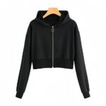Cropped Hooded Zip Jacket With Ring Pull And Ribbed Cuffs - Image 2